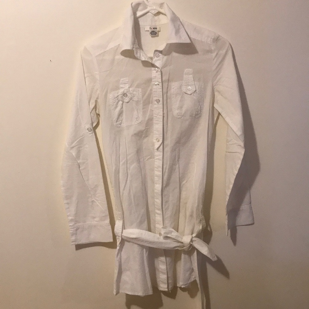 Flowers white tunic button down shirt S
